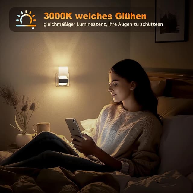 Detalle de JandCase Nachtlicht-Steckdose mit Dämmerungssensor (ohne Bewegungsmelder), dimmbar 0–100 lm, 3000K