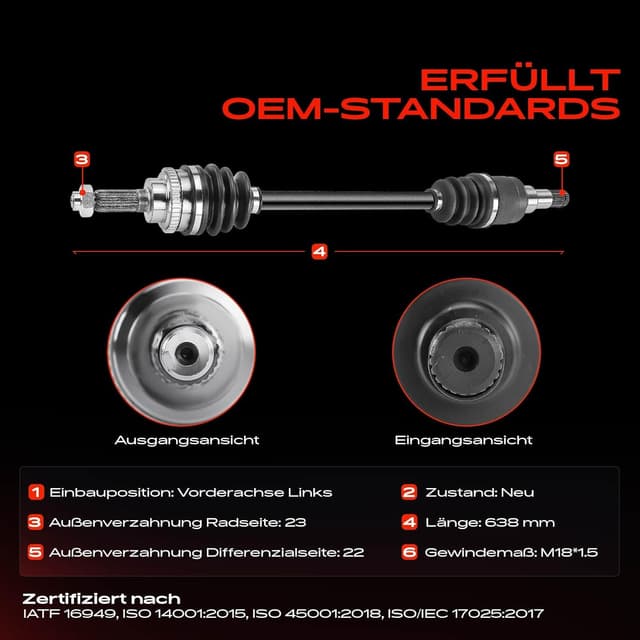 Detalle 2 de Frankberg Antriebswelle/ Achswelle vorn links für Automatikgetriebe mit ABS-Ring – kompatibel mit Pixo UA0 1.0L (2009–2013)