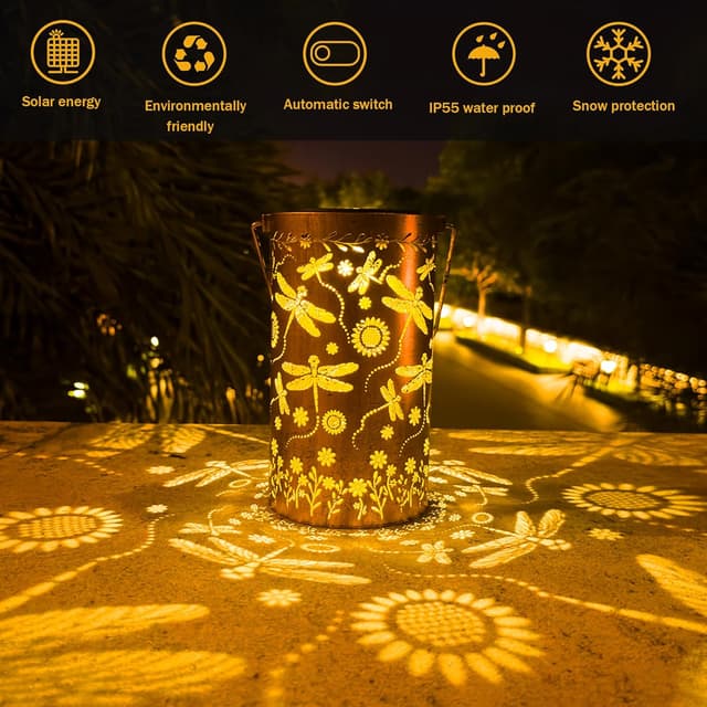 Detalle de Cawabocy Dragonfly Solar Lantern Garden Decor – Outdoor Waterproof Hanging Solar Light Ornaments