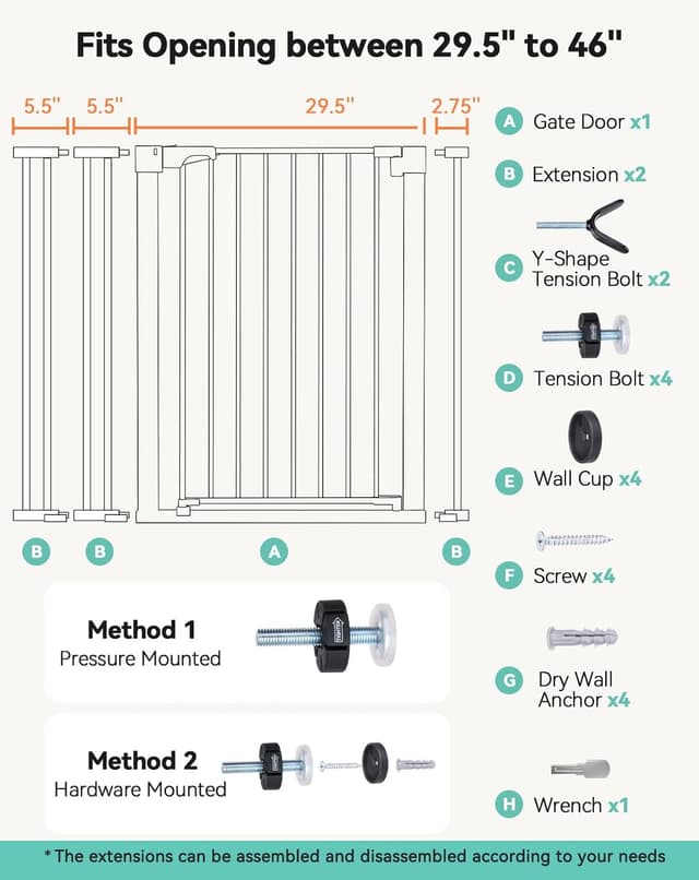 Thumbnail 6 de COMOMY Sicherheitsgitter für Kinder (sehr hoch) 75–117 cm, für Treppe, ohne Bohren, ausziehbar – schwarz
