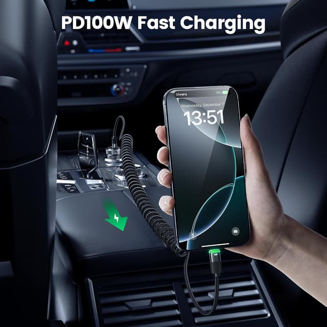 Detalle 2 de toocki Cable USB C Espiral 100W 1.8m ⚡ Carga Rápida