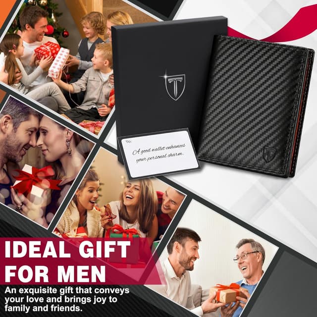 Thumbnail 6 de TEEHON men’s RFID blocking carbon fibre wallet (bifold, black & orange) with 12 card slots