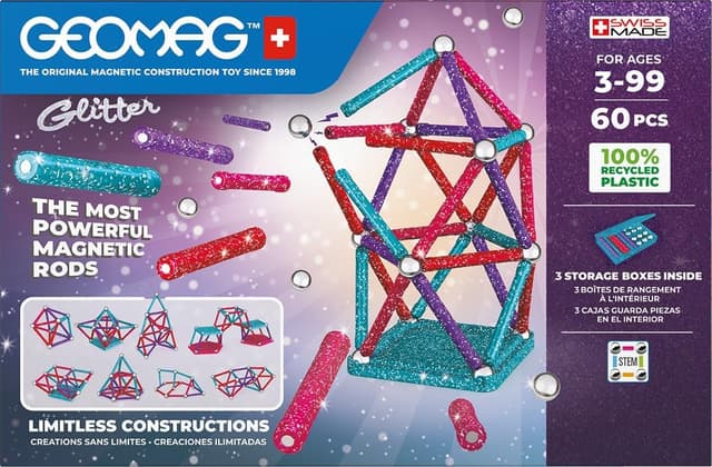 Thumbnail 1 de Geomag Glitter 60 pièces jeu magnétique 🧩