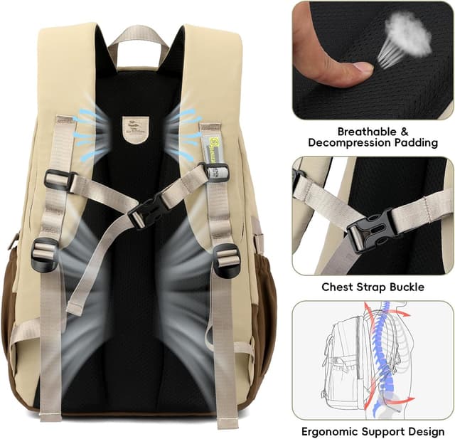 Detalle de Amythe sac à dos garçon 30L kaki pour ordinateur 15,6" (imperméable, léger)