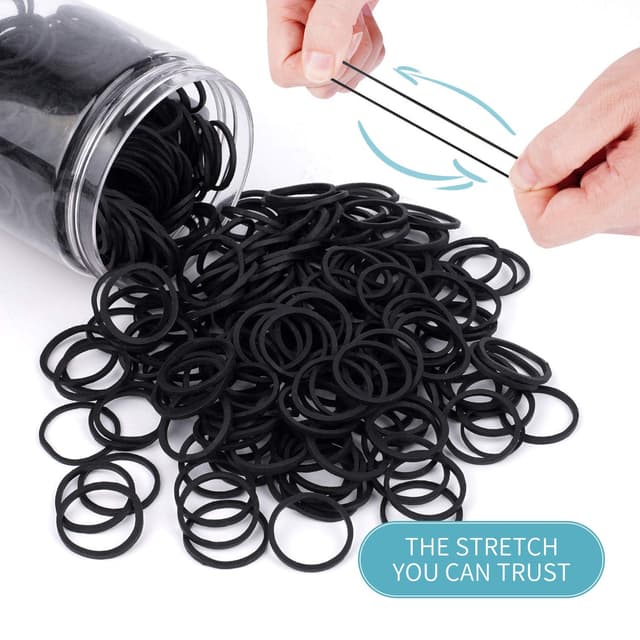 Detalle de HOYOLS 3/4” Black Latex-Free Hair Rubber Bands (600 pcs) for Ties, Braids & Ponytails