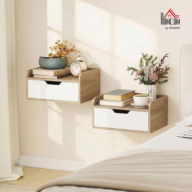 Detalle 2 de HOMCOM Lot de 2 Tables de Chevet murales 40x30 cm