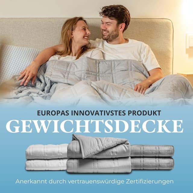 Detalle de Ella Gewichtsdecke 135x200 cm, 7 kg – Anti Stress Therapiedecke aus 100% Baumwolle (grau)