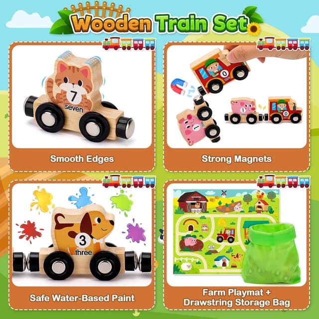 Detalle de Magnetic Wooden Train Set Montessori 2โ4 yrs ๐