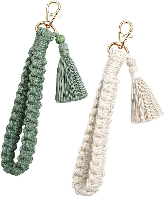 Detalle de CHUQING Makramee-Schlüsselanhänger aus Baumwollkordel mit Quaste – weiches Schlüsselband für Damen