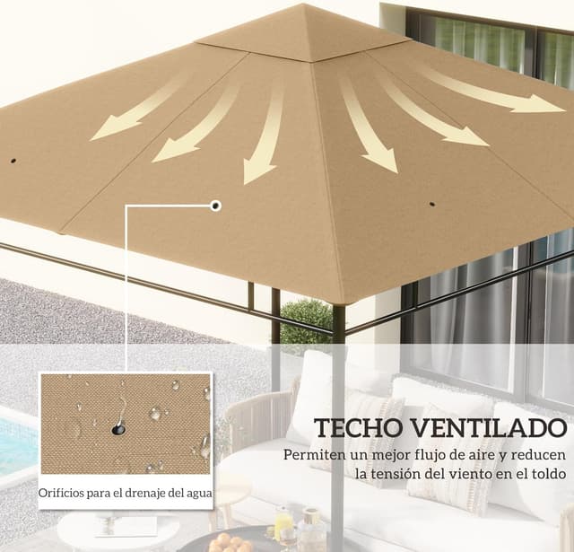 Thumbnail 2 de Outsunny techo de repuesto 300x300 cm cenador beige
