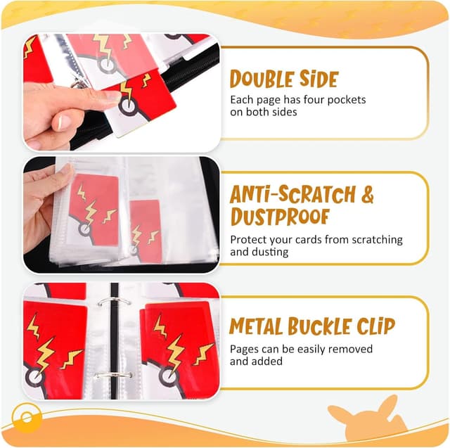 Detalle 2 de cozviao Classeur Carte Pokémon en cuir PU avec fermeture éclair – album 60 pages pour jusqu’à 480 cartes