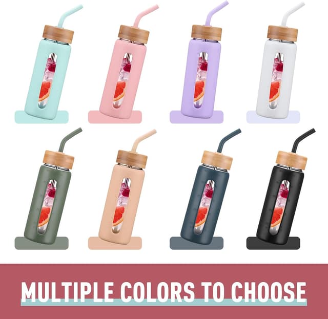 Thumbnail 6 de BLUEGO 600ml Glass Water Bottle with Straw and 2 Lids