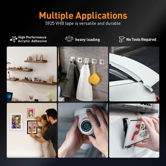 Thumbnail 6 de 3M 5925 Doppelseitiges Montageband (13 mm x 5,5 m) – stark klebendes, wasserfestes Schaumstoffband