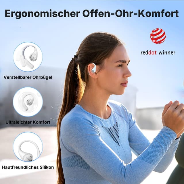 Detalle 2 de EarFun OpenJump Bluetooth Open-Ear Kopfhörer mit LDAC, Hi-Res Audio, Theatermodus & 42 Std. Akku (IPX7)