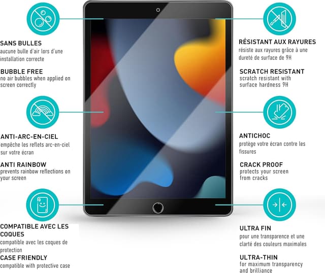 Detalle de smartect Verre Trempé 2 pièces Clear pour iPad 9, 8, 7 (10,2" 2021/2020/2019) – protection écran 9H