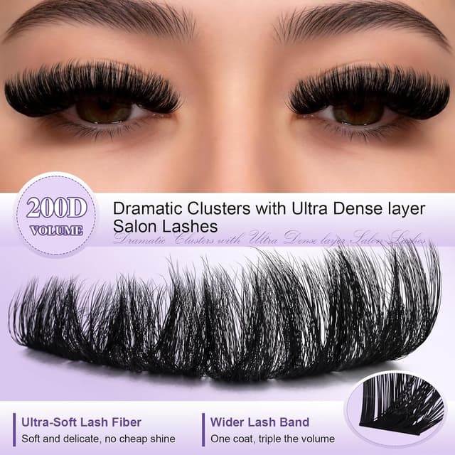 Detalle 2 de B&Q Fluffy Lash Clusters Thick 200D (Volume Lash Extensions), D Curl, 10–18mm