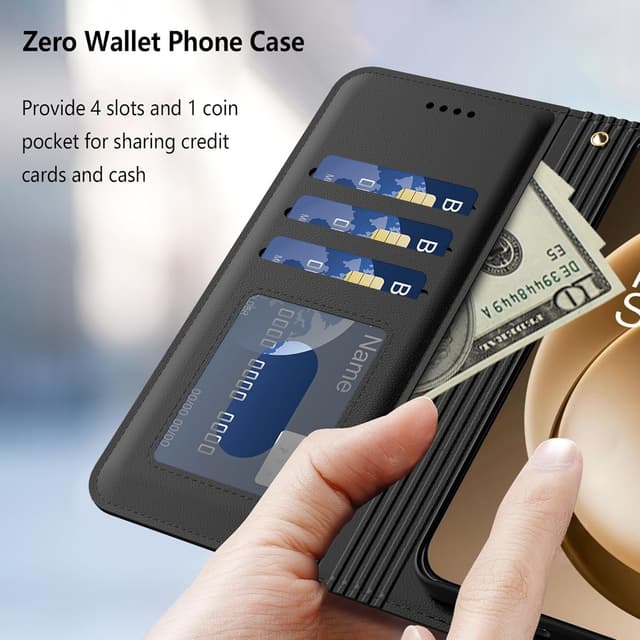 Detalle 2 de Aiziki Handyhülle im Wallet-Case-Stil für Oneplus 15 – RFID Leder Flip Case mit Kartenfächern und Standfunktion (Schwarz)