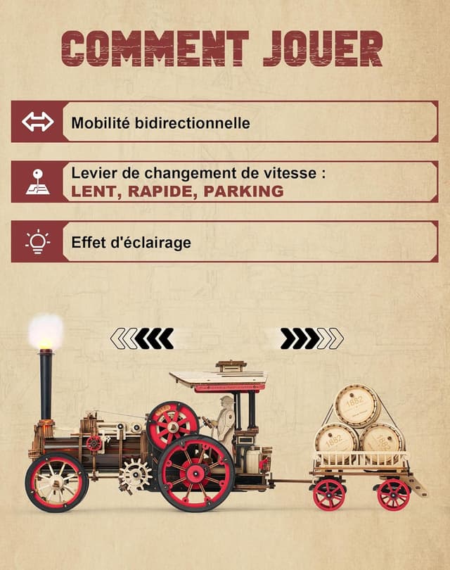 Detalle de Robotime Puzzle 3D en bois « Moteur à vapeur » (maquette adulte) – kit de construction à engrenages