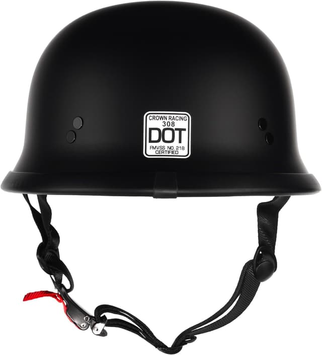 Detalle de Crown Racing German-Style Half Motorcycle Helmet (Model-308) — DOT Approved Open Face Retro Helmet, Matte Black
