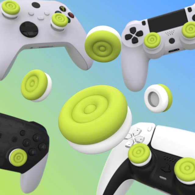 Detalle de playvital PlayVital Thumbs Cushion Caps & Thumb Grips (Bright Green & Robot White) for PS5/PS4, Xbox & Switch Pro