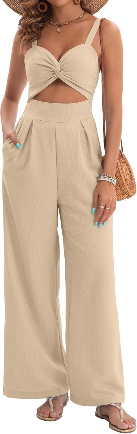 Thumbnail 6 de AGerway Women’s Summer Jumpsuits V-Neck Twist Wide-Leg Rompers (One-Piece)