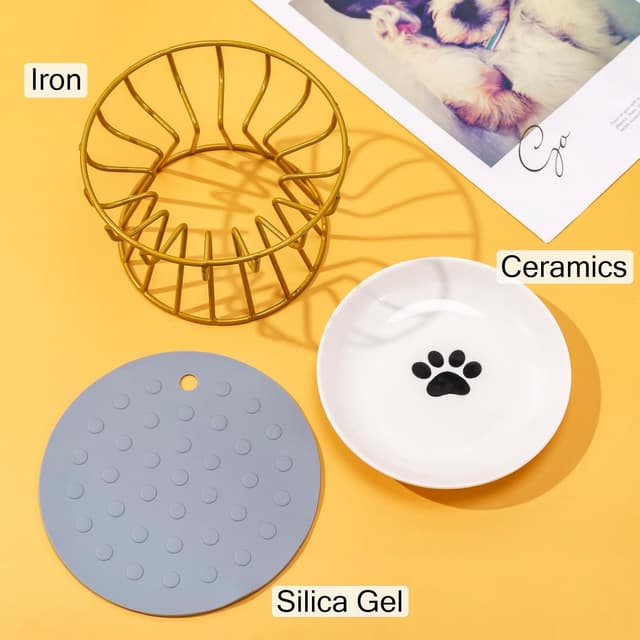 Detalle 2 de All-Pie Ceramic cat bowl with iron stand and anti-slip pad (Gold stand + cat paw dish)