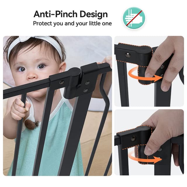 Detalle 2 de COMOMY Türschutzgitter für Babys ohne Bohren – Treppenschutzgitter Breite 75–123 cm, schließt automatisch, schwarz