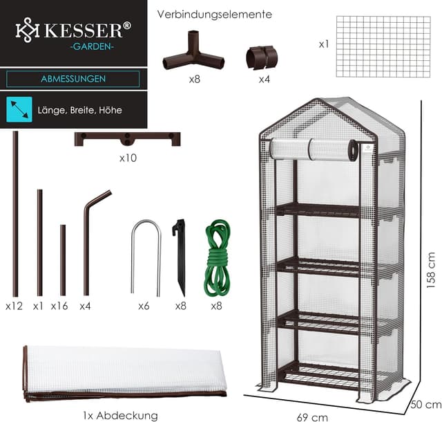 Thumbnail 6 de KESSER® Premium Foliengewächshaus mit 4 Etagen – 69 x 50 x 158 cm Treibhaus für Anzucht auf Balkon & Garten