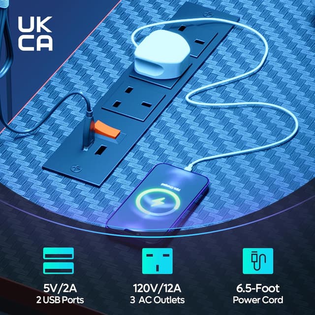 Detalle 2 de Bestier 155cm Corner Desk with Power Outlets and LED Lights (reversible)