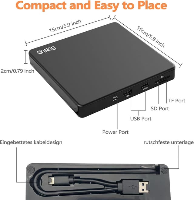 Detalle de External CD DVD Drive USB 3.0 with SD/TF ports 📀