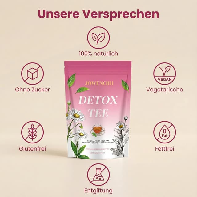 Detalle de 56 Tage Detox Tee zum Abnehmen – Fatburner Tee mit Grüntee, Oolong & Löwenzahn (vegan)