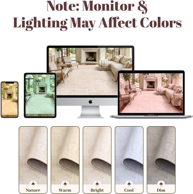 Thumbnail 6 de Homemate Washable Rug 8x10 Area Rugs (Vintage Faux Wool Look) — Beige, Non-Slip Foldable Carpet