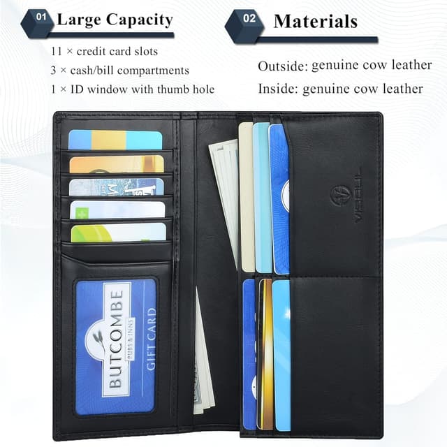 Detalle de VISOUL Portafoglio Lungo in Vera Pelle RFID Nero