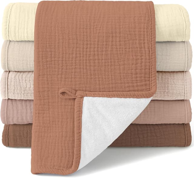 Detalle de Bearmoss Musselin-Spucktücher für Babys (100% Baumwolle), 6er Set 50×25 cm – Gelb/Braun