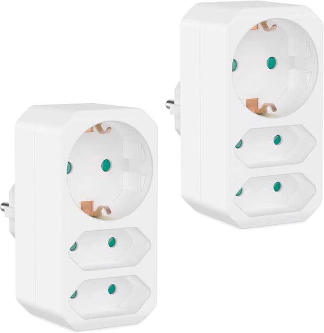 Detalle de benon 2er-Set Mehrfachstecker Weiß – 2 Euro + 1 Schuko mit Kindersicherung (3680 W)