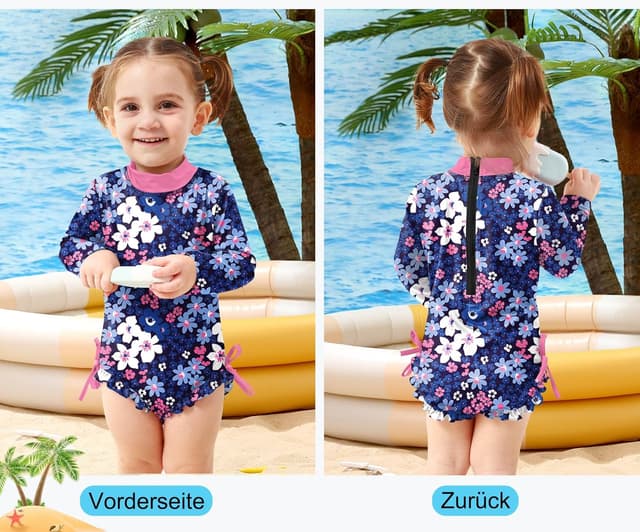 Detalle de BesserBay Baby Mädchen Rash Guard Einteiler mit UPF 50+ (Langarm, 0–36 Monate)