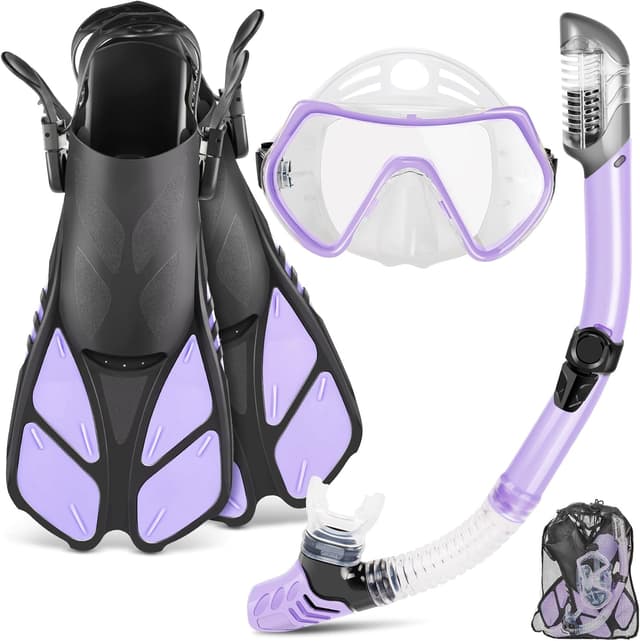 Detalle de ZEEPORTE Mask Fin Snorkel Set (Travel Size) with Panoramic Anti-Fog Mask, Dry Top Snorkel, Trek Fins & Gear Bag