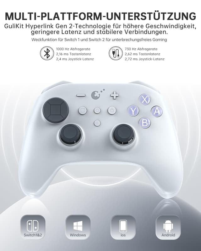 Detalle 2 de GuliKit TT Max Wireless Controller für PC, Android, iOS und Switch 1/2 – mit TMR-Joysticks und abnehmbaren Metall-Rückentasten (TT MAX, Grau)