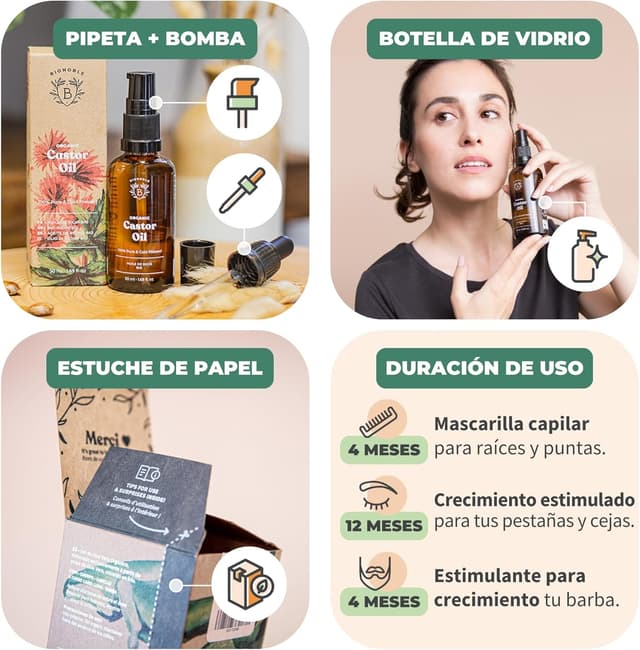 Thumbnail 3 de Bionoble Aceite de Ricino Orgánico 50ml 🌱 Para Pestañas, Cejas, Cabello