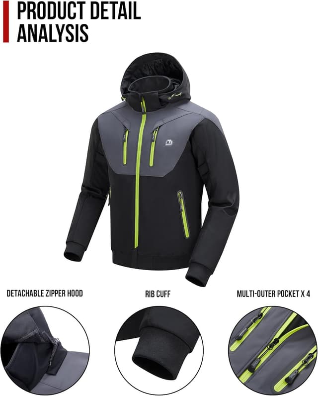 Detalle de BORLENI giacca da moto da uomo con protezioni CE, fodera rimovibile impermeabile al vento e all’acqua, tutte le stagioni (XL)