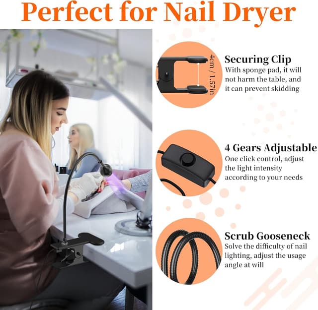 Detalle de AISEELY UV Nail Lamp (3W) with USB power, clip stand and 395nm violet light for curing glue