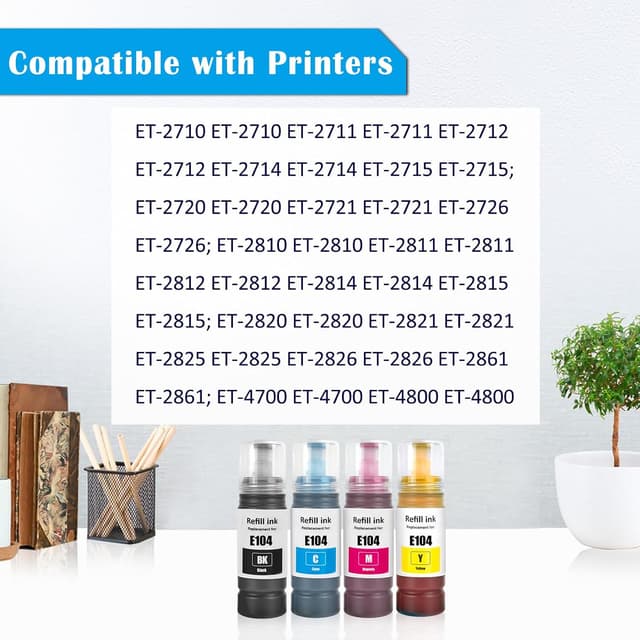 Detalle de TOPRINT E104 flacone inchiostro compatibile 4 colori per stampanti serie ET-2710/ET-4800