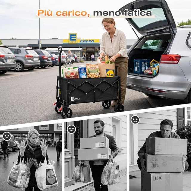 Detalle de SUNULA Carrello pieghevole piccolo 80L da 100 kg con freni, 5,8 kg, nero