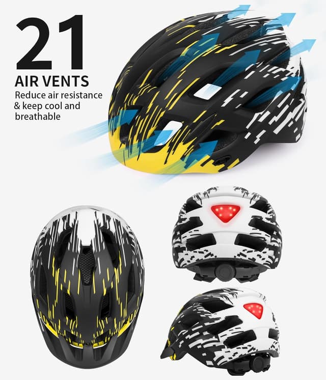 Detalle 2 de TADPOLE Bike Helmet with Tail Light and Detachable Visor (21 vents, adjustable fit 57–61cm)