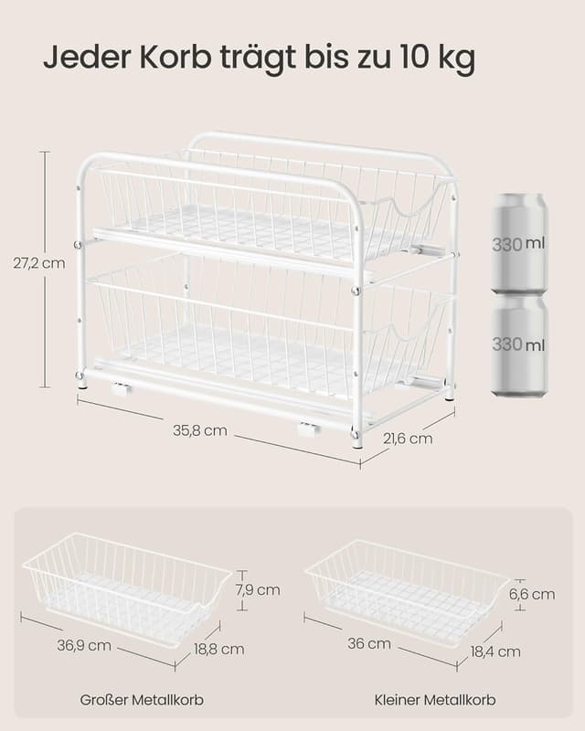 Detalle de SONGMICS Küchen-Organizer KCS017W01V1 mit 2 Ebenen, stapelbar und erweiterbar (mit Metallkörben)