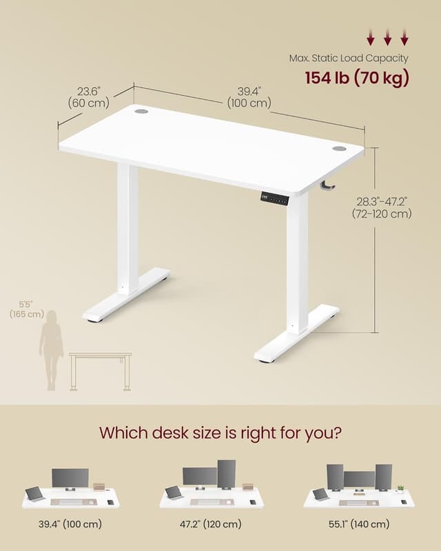 Detalle de VASAGLE Electric Standing Desk (LSD310WZ01) – height adjustable home office desk, 100 x 60 cm, 4 memory presets