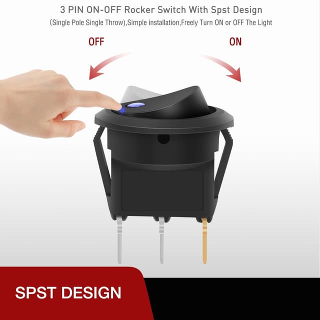 Detalle 2 de Nilight 8-Pack 12V 20A Round Blue Toggle LED Rocker Switches (SPST, 3-Pin) for On-Off Control