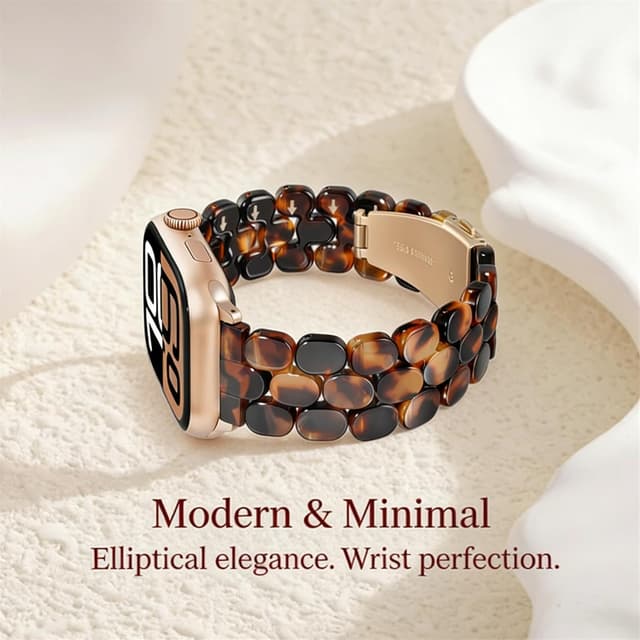 Detalle de V-MORO Amber Tortoiseshell Resin Band for Apple Watch (Series 1–11, 41mm/40mm/38mm/42mm)