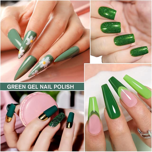 Thumbnail 6 de Shining She UV-Gel Nagellack Set Grün mit 6 Farben (Glitzergrün & Dunkelgrün), 8 ml pro Flasche