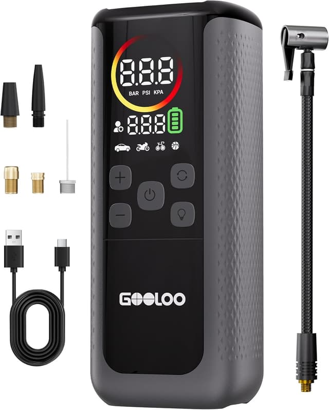 Detalle de GOOLOO GT160 DUAL portable tyre inflator (dual-cylinder) up to 160 PSI with LED colour screen